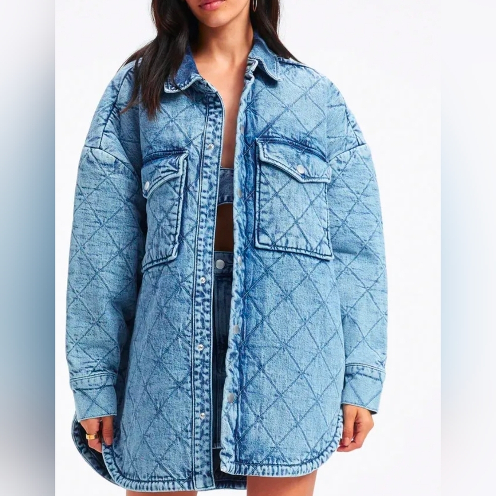 NWT Good American Quilted Relaxed Fit Denim Shacket